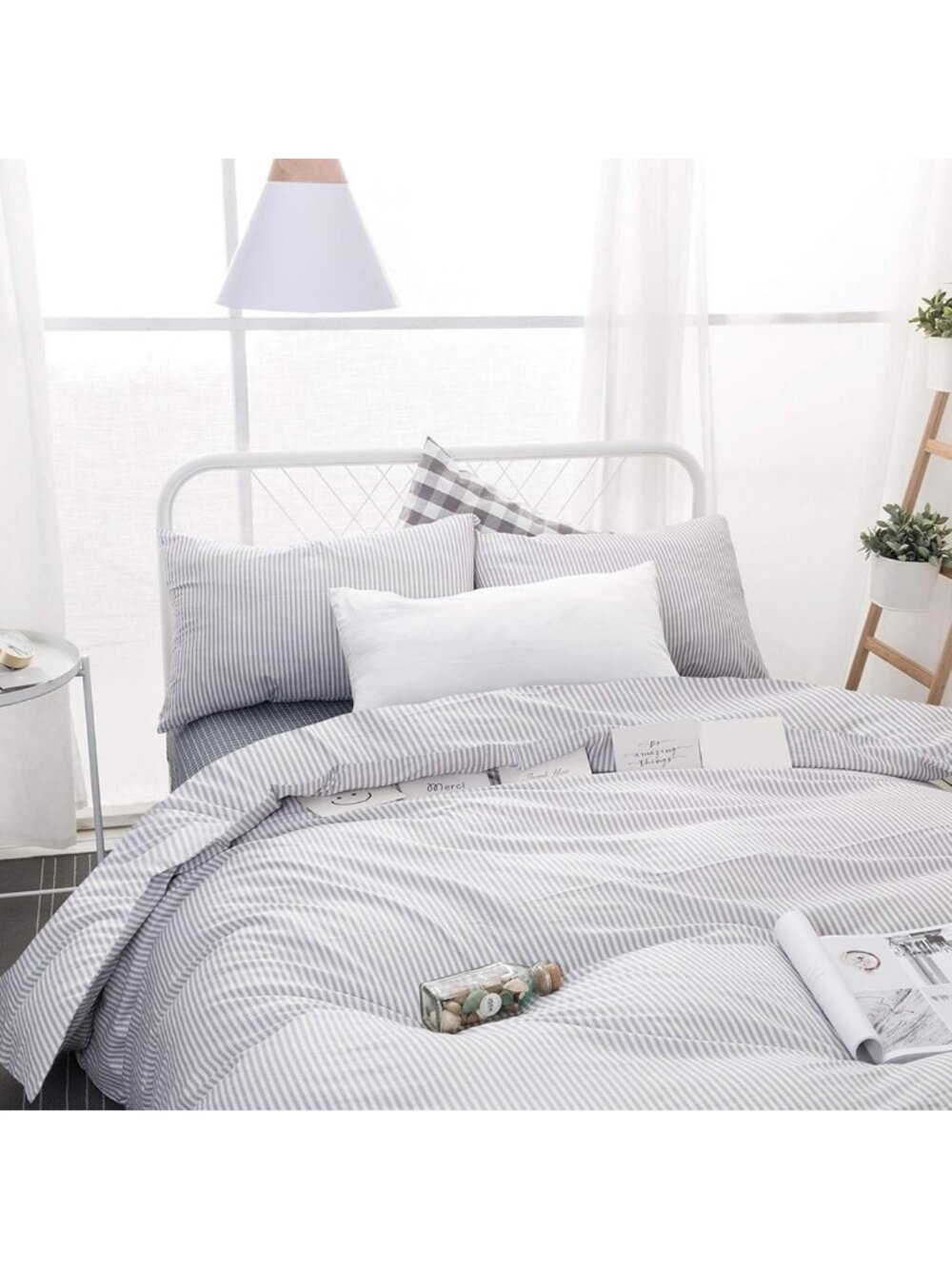Cozy Striped Comforter Set - 100% Cotton, Farmhouse Aesthetic, King Size, 3